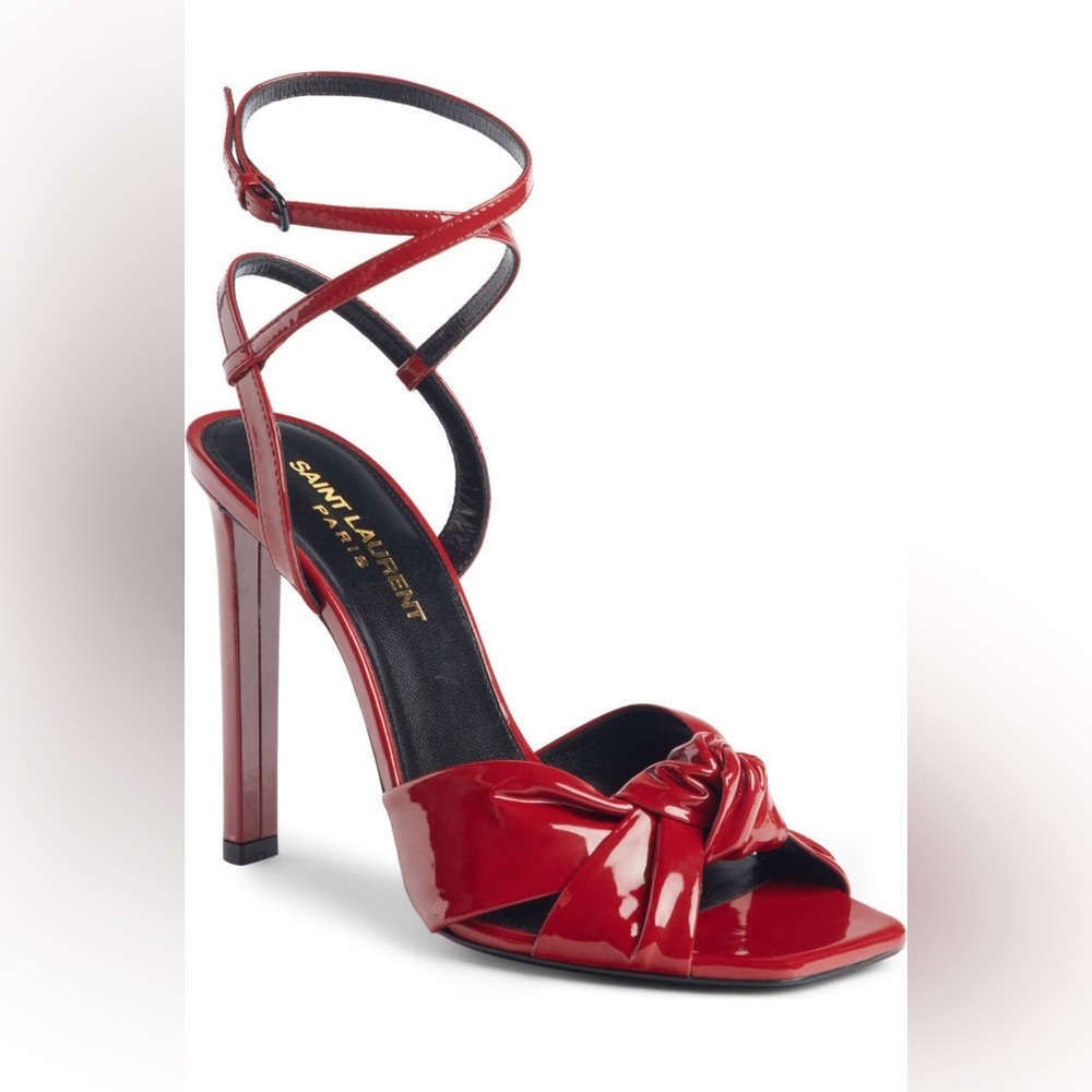 Saint Laurent NWOB Designer Amy Patent Leather Bow Ankle-Strap Sandals Size 35.5 - Picture 1 of 14